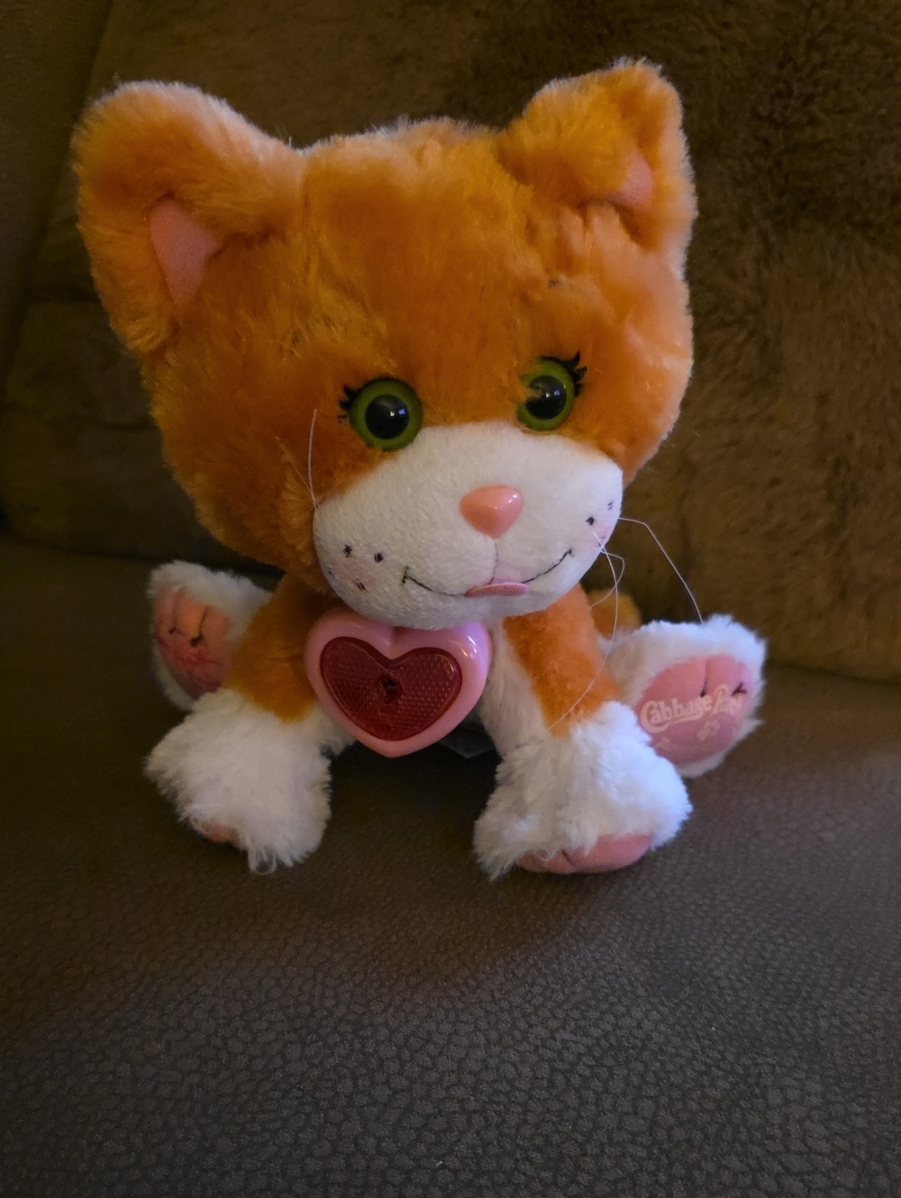 Orange & White Plush Cat with Pink Heart Pendant
